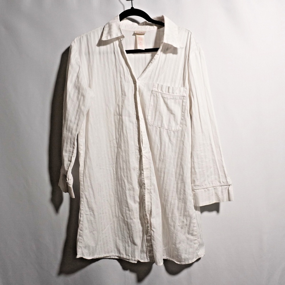 Bed Head White Pinstriped Pajama Top Long Sleeve Cotton USA Made Classic M Bride